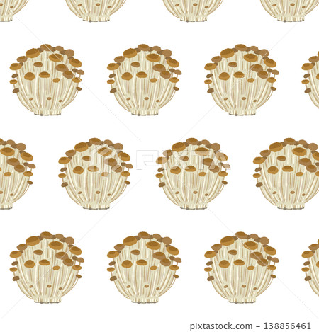 Seamless pattern background illustration of brown enoki mushrooms (aligned) 138856461
