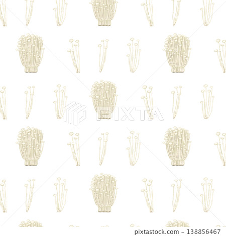 Seamless pattern background illustration of enoki mushrooms (mixed sizes) 138856467