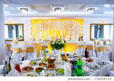 registration of a wedding or banquet hall in yellow tones 138856529