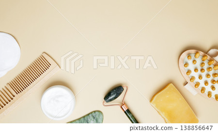 Self care skincare collection with marble roller, gua sha and cosmetic products Self care skincare collection with marble roller, gua sha and cosmetic products 138856647