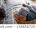 Basket filled with colorful yarn balls ready for knitting and craft projects 138856720