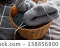 Basket holding vibrant yarn balls prepared for knitting and crafting projects 138856800