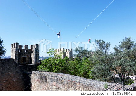 Historic Castle Walls Amidst Blue Sky, Lisbon, Portugal 138856943