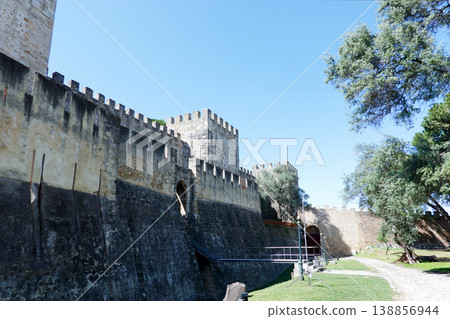 Historic Castle Walls Amidst Blue Sky, Lisbon, Portugal 138856944
