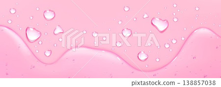 Pink gel drops, liquid oil border, water bubbles Pink gel drops, liquid oil border, water bubbles 138857038
