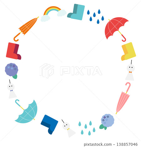 色彩繽紛的雨天邊框（圓形） 138857046