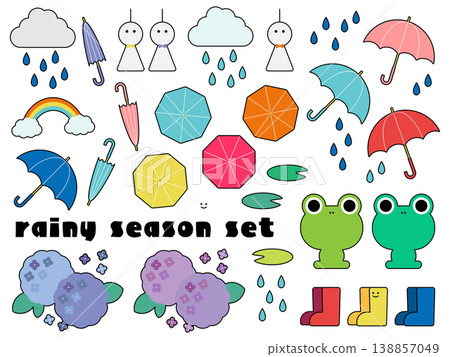 一套以雨季為主題的普普風格插畫(附輪廓線) 一套以雨季為主題的普普風格插畫(附輪廓線) 138857049