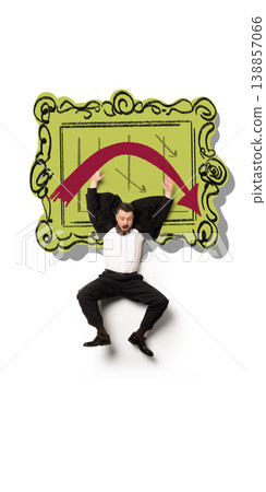 Falling businessman under declining graph showing financial loss and crisis. Falling businessman under declining graph showing financial loss and crisis. 138857066