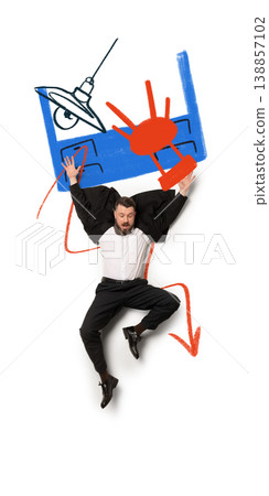Falling businessman under chaotic office in hand-drawn illustration style 138857102