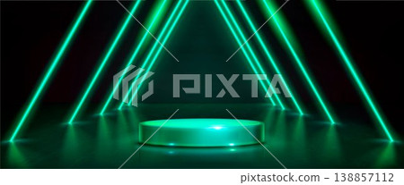Neon green round podium with led line lights Neon green round podium with led line lights 138857112