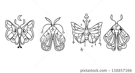 Celestial moth and butterfly set with moon and eye 138857166