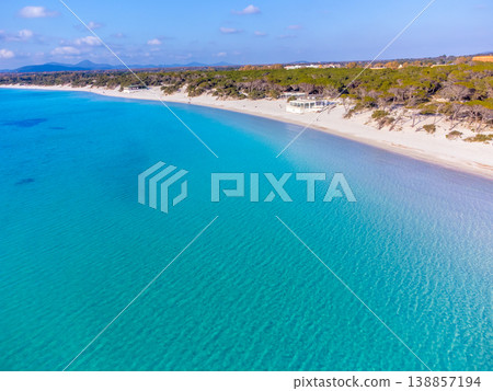 Drone view of Maria Pia beach turquoise water Drone view of Maria Pia beach turquoise water 138857194