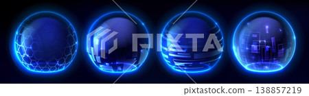 Transparent shield domes, glowing abstract pattern 138857219
