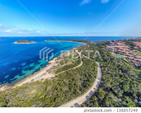 Aerial view of Capo Coda Cavallo coastline in springtime Aerial view of Capo Coda Cavallo coastline in springtime 138857249