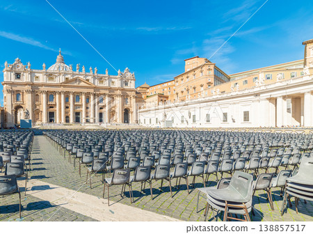 Rows of chairs in Saint Peter Square Rows of chairs in Saint Peter Square 138857517