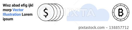Cryptocurrency, blockchain, cloud computing, digital finance, online transactions, technology. Dollar symbol on coins, cloud and Bitcoin logo. Cryptocurrency and blockchain concepts 138857712