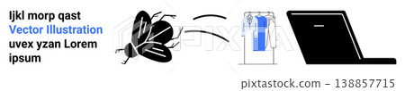 Online shopping, laundry automation, pest control, technology use, home chores, remote work. Visual of an insect, laundry rack and laptop. Online shopping and laundry automation concepts Online shopping, laundry automation, pest control, technology use, home chores, remote work. Visual of an insect, laundry rack and laptop. Online shopping and laundry automation concepts 138857715