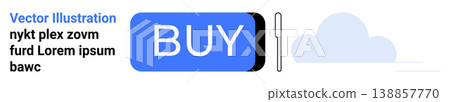 Online shopping, e-commerce, digital transactions, user interface design, cloud technology, digital marketing. Blue buy button with a cloud icon. Online shopping and e-commerce concept 138857770