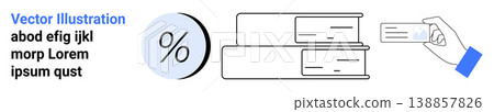 Financial management, identity verification, documentation processes, record keeping, education, business systems. Stack of books, percentage icon hand holding ID card. Financial management Financial management, identity verification, documentation processes, record keeping, education, business systems. Stack of books, percentage icon hand holding ID card. Financial management 138857826