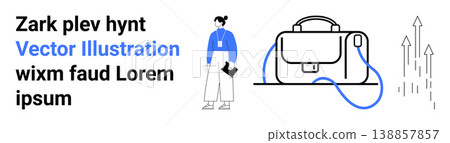 Career development, business growth, professional success, corporate life, entrepreneurship, leadership. A standing woman with a folder, briefcase and upward arrows. Career development and business Career development, business growth, professional success, corporate life, entrepreneurship, leadership. A standing woman with a folder, briefcase and upward arrows. Career development and business 138857857
