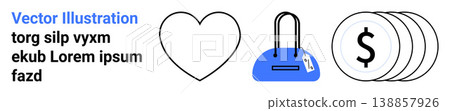 E-commerce, fashion retail, financial planning, online shopping, digital transactions, market behavior. Heart shape, bag with a price tag stacked dollar coins. E-commerce and fashion retail concept E-commerce, fashion retail, financial planning, online shopping, digital transactions, market behavior. Heart shape, bag with a price tag stacked dollar coins. E-commerce and fashion retail concept 138857926
