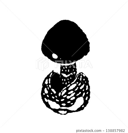 A monochrome, hand-drawn illustration of a single Amanita caesarea mushroom (early in its growth stage). A monochrome, hand-drawn illustration of a single Amanita caesarea mushroom (early in its growth stage). 138857982