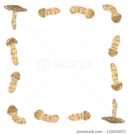 Hand-drawn illustration material of a square frame featuring a matsutake mushroom. Hand-drawn illustration material of a square frame featuring a matsutake mushroom. 138858052