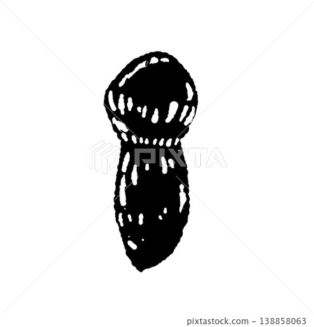 Black and white hand-drawn illustration of a single matsutake mushroom (diagonal view) 138858063