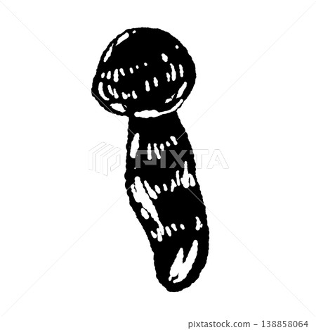 Black and white hand-drawn illustration material of a single matsutake mushroom and a bud. 138858064