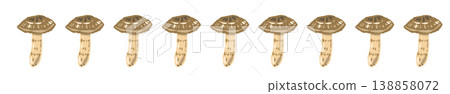 Matsutake mushroom (diagonally arranged, facing left) line decoration/decorative border illustration material 138858072