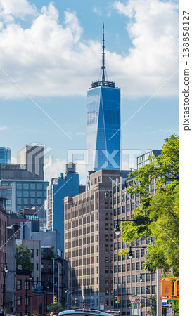 Vertical view of a blue sky in Greenwich village 138858127