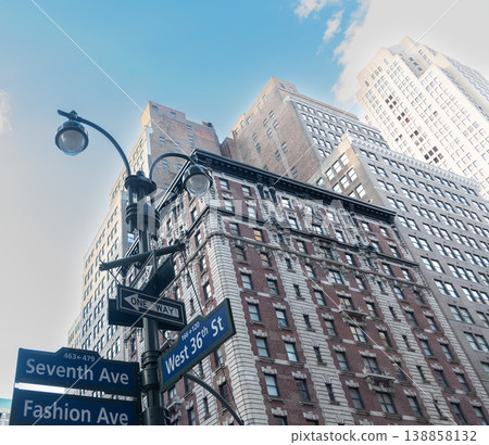 Seventh Ave, Fashion Ave and West 36th Street signs in Manhattan Seventh Ave, Fashion Ave and West 36th Street signs in Manhattan 138858132