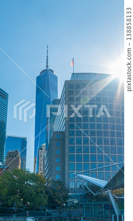 Vertical view of skyscrapers in Lower Manhattan Vertical view of skyscrapers in Lower Manhattan 138858133