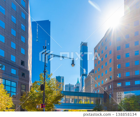 Skyscrapers under a shining sun in Lower Manhattan 138858134
