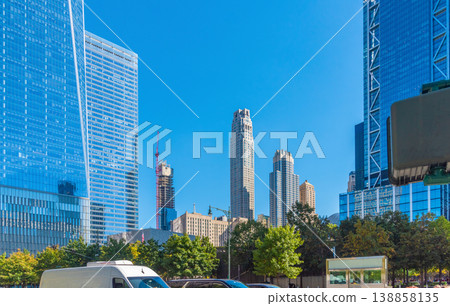 Skyscrapers in Lower Manhattan under a blue sky 138858135