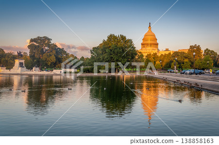 World famous United States Capitol building under a clear sky at sunset 138858163
