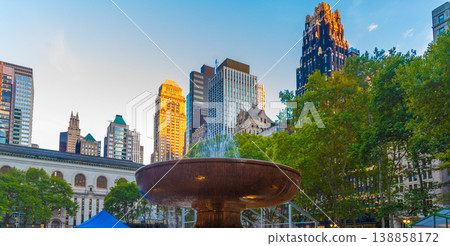 Fountain in world famous Bryant Park in Manhattan 138858172