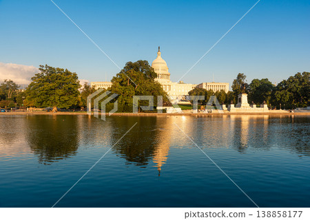 United States Capitol building in National Mall reflected on the pool at sunset United States Capitol building in National Mall reflected on the pool at sunset 138858177