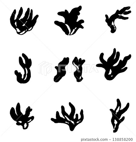 Monochrome hand-drawn illustration material of variations of the fire coral mushroom. 138858200