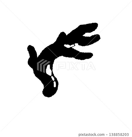 Monochrome hand-drawn illustration of a single *Podostroma cornu-damae* mushroom (diagonal view). 138858203