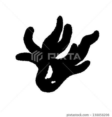 Black and white hand-drawn illustration of a large, branched coral mushroom (Podostroma cornu-damae). Black and white hand-drawn illustration of a large, branched coral mushroom (Podostroma cornu-damae). 138858206