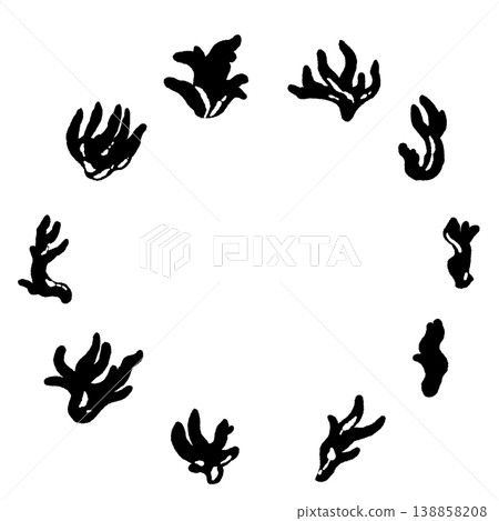 Monochrome hand-drawn illustration of a round frame featuring a fire coral mushroom. Monochrome hand-drawn illustration of a round frame featuring a fire coral mushroom. 138858208
