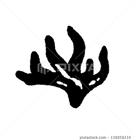 Monochrome hand-drawn illustration material of a single, thick-bodied *Podostroma cornu-damae* mushroom. Monochrome hand-drawn illustration material of a single, thick-bodied *Podostroma cornu-damae* mushroom. 138858210