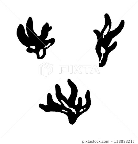 A monochrome, hand-drawn illustration of two fire coral mushrooms (placed far apart). A monochrome, hand-drawn illustration of two fire coral mushrooms (placed far apart). 138858215
