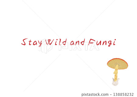 Horizontal menu/card template with a hand-drawn illustration of a small Amanita caesarea mushroom. 138858232
