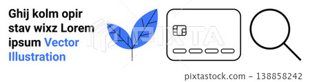 Finance, digital payments, eco-conscious transactions, online shopping, security, data exploration. Credit card, leaf and magnifying glass. digital payments and eco-conscious transactions Finance, digital payments, eco-conscious transactions, online shopping, security, data exploration. Credit card, leaf and magnifying glass. digital payments and eco-conscious transactions 138858242