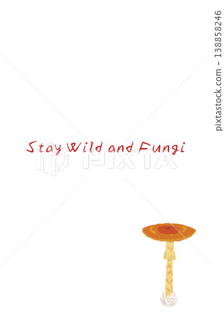 Vertical menu/card template with a hand-drawn illustration of a long, slender mushroom (Amanita caesarea). 138858246