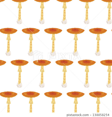 Seamless pattern background illustration of Amanita caesarea (open caps, aligned). 138858254