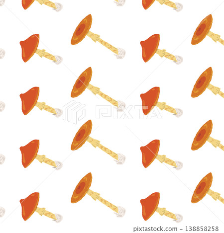 無縫圖案背景插圖，描繪的是斜向排列的毒鵝膏菌（Amanita caesarea）。 138858258