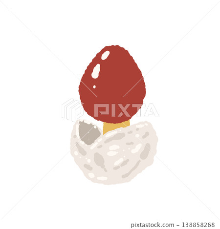 Hand-drawn illustration of Amanita caesarea (single specimen, young, red). 138858268